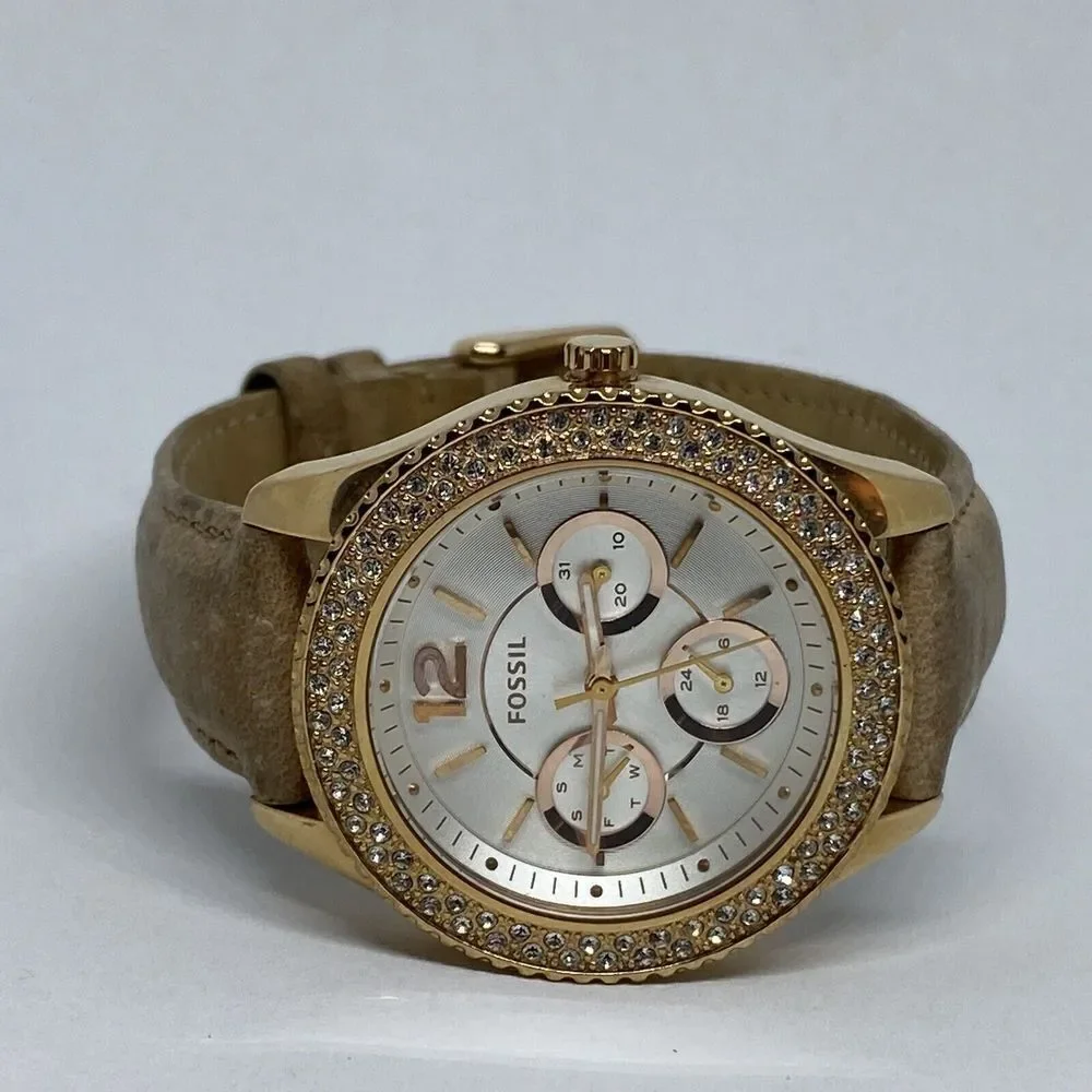 Fossil Stella ES3816 Women Beige Leather Analog Dial Quartz Genuine Watch VK777